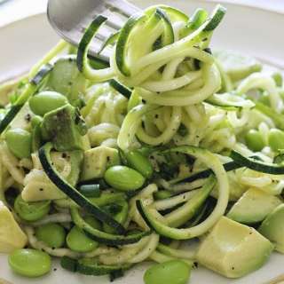 Spiralized Raw Zucchini Salad with Avocado and Edamame