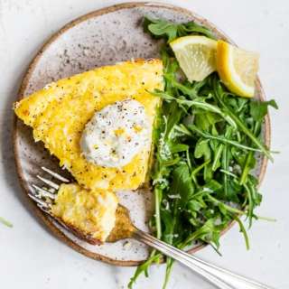 Cacio e Pepe Frittata with Lemony Yogurt and Arugula Salad