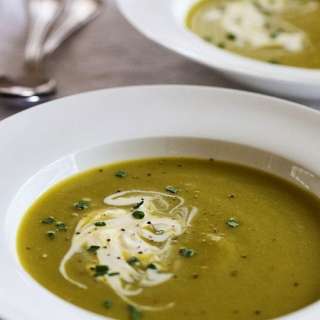 Cream of Asparagus Leek Soup with Creme Fraiche