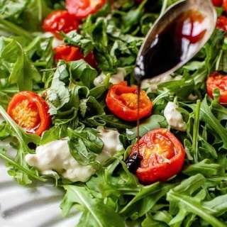 Air Fryer Burst Tomato Burrata Caprese Salad  
