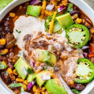 Easy Black Bean Vegetarian Chili with Spiced Yogurt