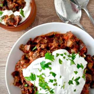 Roasted Eggplant, Tomato and Herbs with Greek Yogurt