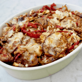 Greek Cheesy Eggplant and Red Pepper Casserole