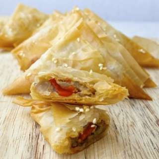 Mini Eggplant-Feta Cheese Phyllo Turnovers –Melitzanopitakia