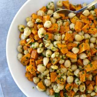 Mediterranean Chickpea Salad with Roasted Sweet Potatoes