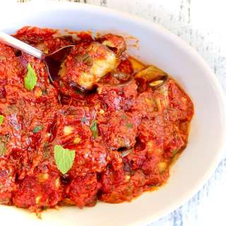 Greek Eggplant-Feta Rolls in Rich Tomato Sauce