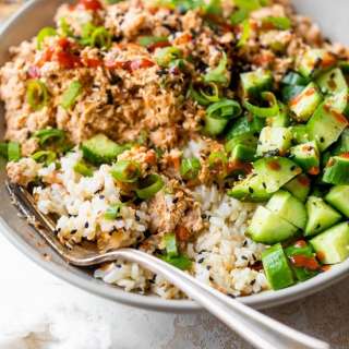 Spicy Canned Salmon Salad Rice Bowl