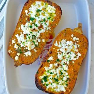 Roasted Mediterranean Stuffed Butternut Squash with Feta