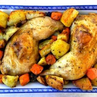 Greek Style Roasted Lemon and Garlic Chicken with Potatoes and Carrots