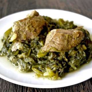 Greek Stewed Pork and Greens in Lemon Sauce- Pork Fricassee