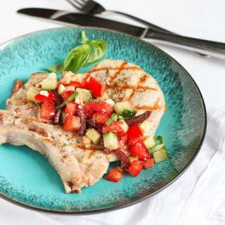 Grilled Pork Chops with Greek Salad Salsa
