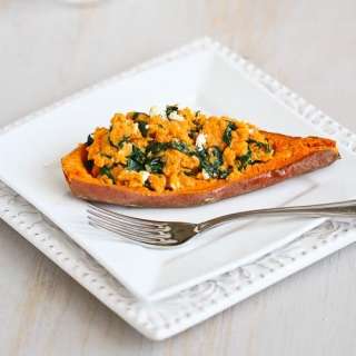 Stuffed Sweet Potato Recipe with Spinach, Hummus & Feta
