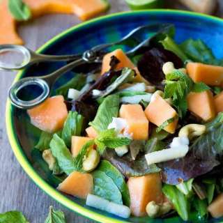 Cantaloupe Goat Cheese Salad with Lime Mint Dressing