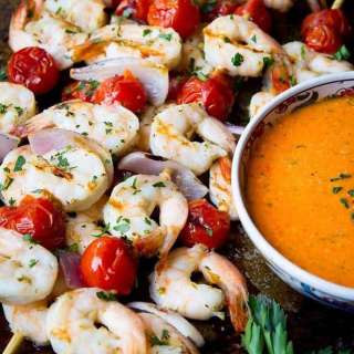 Greek Grilled Shrimp Kabobs with Tomatoes