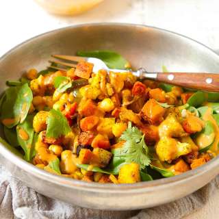 Roasted Vegetable Bowl with Peanut Dressing