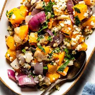 Ottolenghi Butternut Squash Salad Recipe with Bulgur and Tahini Dressing