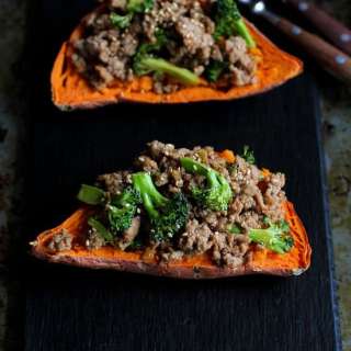 Hoisin Turkey & Broccoli Stuffed Sweet Potatoes