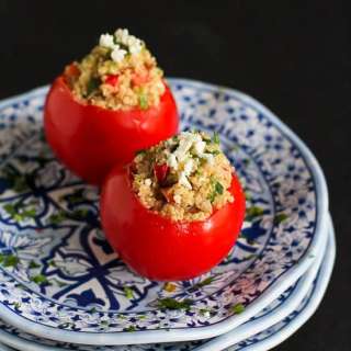 Greek Quinoa & Hummus Stuffed Tomatoes