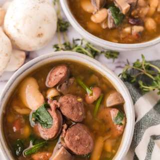 Healthy Slow Cooker Bean and Sausage Soup with Spinach