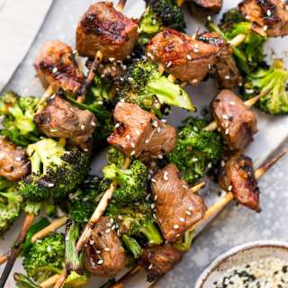 Soy-Marinated Beef and Broccoli Skewers