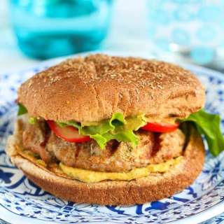 Grilled Turkey Burgers with Curry Hummus Recipe