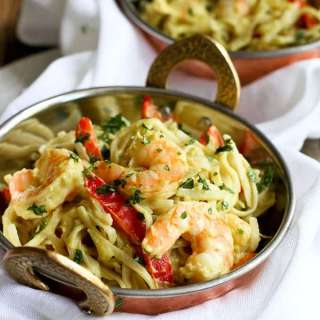 Avocado Curry Rice Noodles with Shrimp