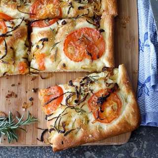 Focaccia with Caramelized Onion, Tomato & Rosemary Recipe
