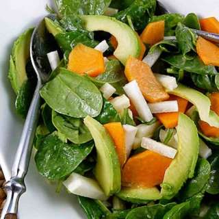 Spinach Salad with Persimmon and Miso Dressing Recipe