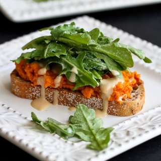 Sweet Potato Toast with Tahini Arugula Recipe