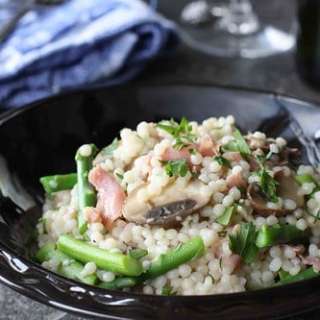 Israeli Couscous with Prosciutto, Asparagus & Mushrooms