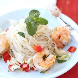 Rice Noodle Salad with Endive, Shrimp & Soy-Ginger Dressing