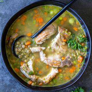 Split Pea and Lentil Soup Recipe with Pork Chops