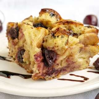 Overnight Cherry Bread Pudding with a Vanilla Balsamic Glaze