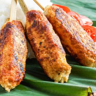 Sate Lilit Ayam (Grilled Ground Chicken in a Balinese Spicy Sauce with Fresh Shredded Coconut)