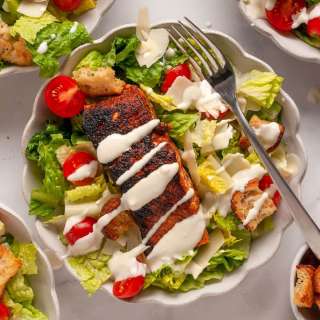 Healthy Blackened Salmon Caesar Salad