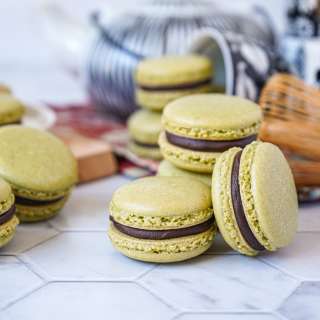 Matcha Macarons with Chocolate Ganache