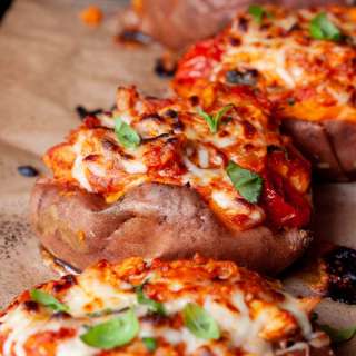 Healthy Chicken Parm Stuffed Sweet Potatoes
