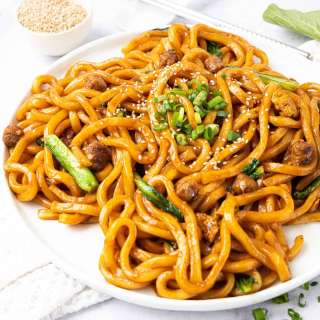 Quick Easy Sesame Sausage Udon Stir-fry