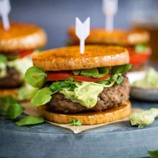 Greek lamb burgers with tahini dressing on squash 'buns'