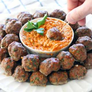Paleo Greek Meatballs (Keftedes) and Romesco Sauce