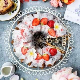 Strawberry rose bundt cake with lemon glaze