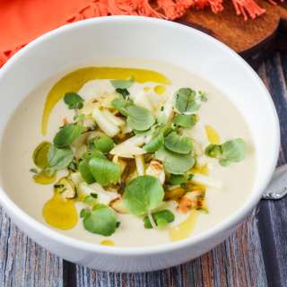 Moorish Chilled Almond and Orange Blossom Soup with Apple and Watercress Dressing