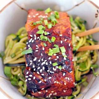 Teriyaki Salmon and Sesame Zucchini Noodle Bowl