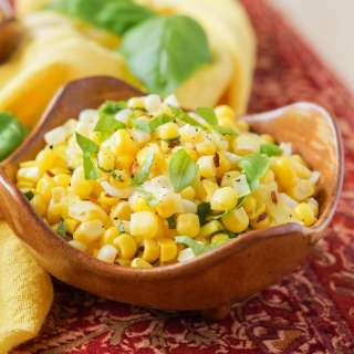 Jolada Palya (Stir-Fried Corn with Basil and Leeks)