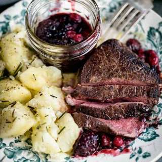 Venison Steak with port and berry sauce