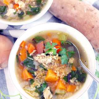 Chicken Soup with Quinoa, Sweet Potatoes, and Greens