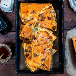 Spanish tortilla with chorizo, sweet potatoes and squash