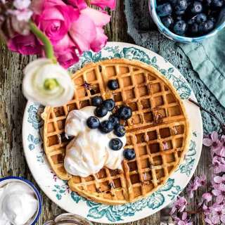 Blueberry Waffles with Coconut Cream