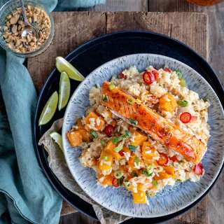 Coconut brown rice with ginger lime and squash