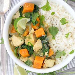 Green Chicken Curry with Sweet Potatoes and Spinach
